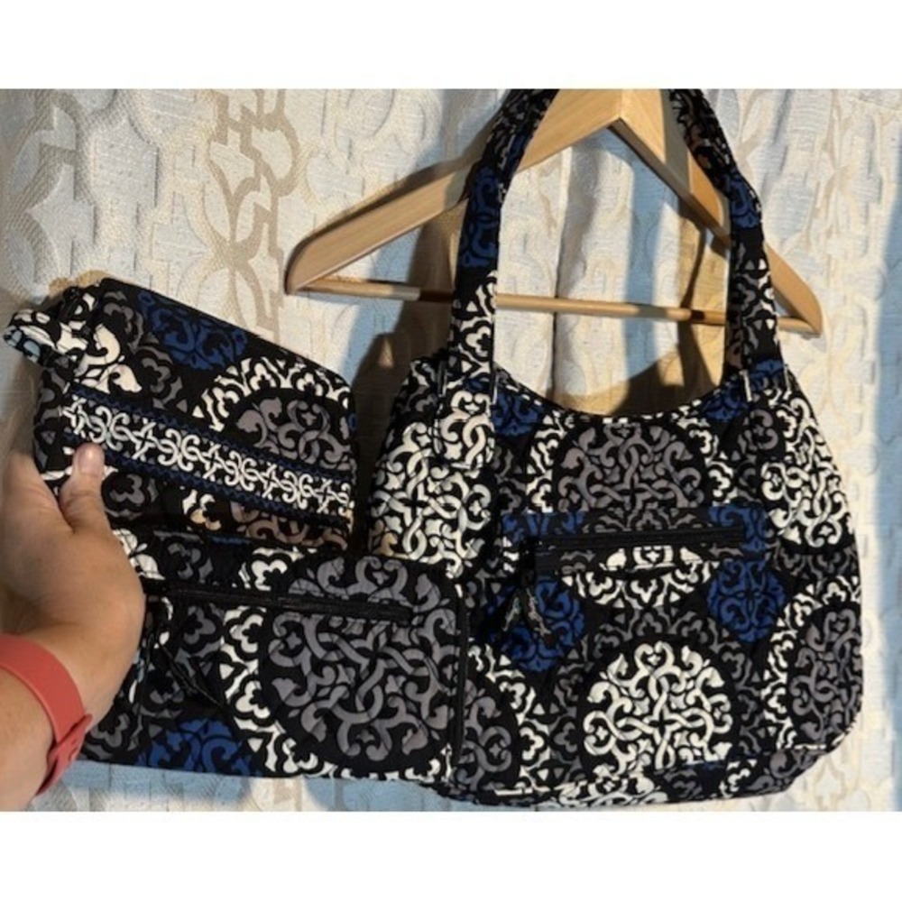 Vera Bradley Emily Sachel Totebag, Wallet, card SET_Canterberry Cobalt Pattern